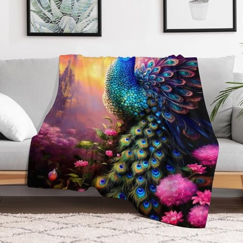 Plaid couverture molleton paon pour des soirées cocooning au chaud