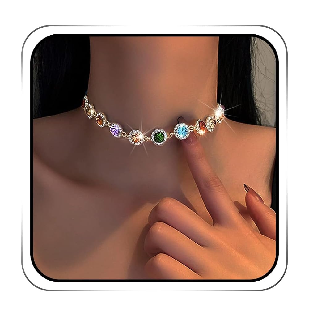 Amazon.com: JEAIRTS Multi-color Rhinestone Choker Necklace