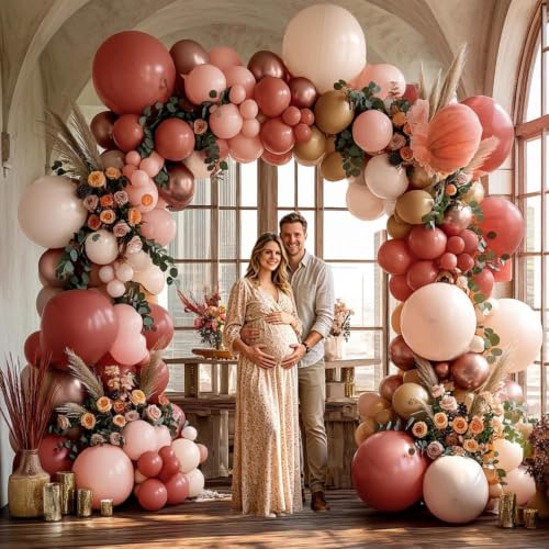 Image of Dusty Pink Brown Balloon Garland Nude Tan Pink Rose Gold Double Stuffed Dusty Rose Mauve Blush Beige Balloon Arch Kit for Baby Shower Birthday Bridal Wedding Graduation Party Decorations