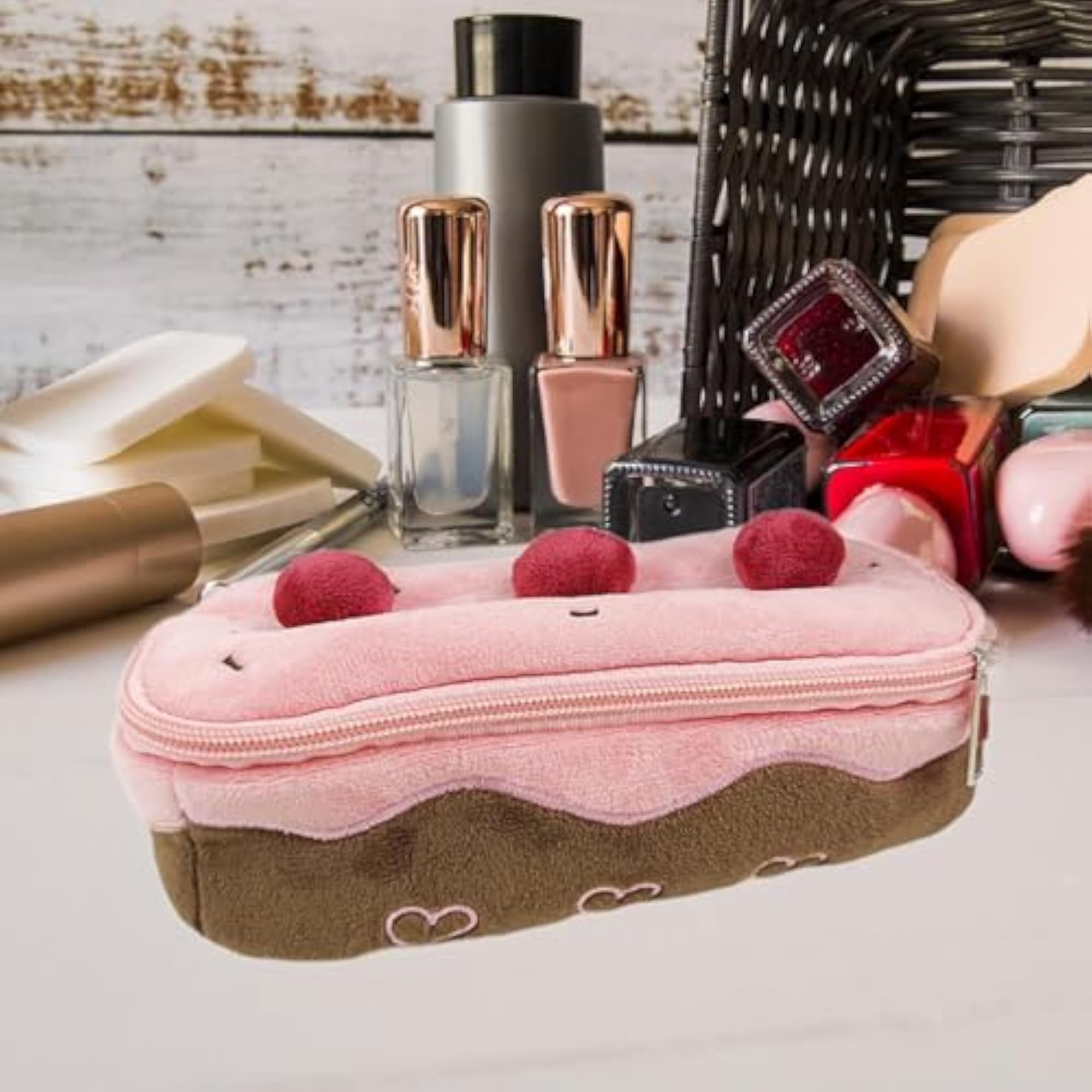 Plush Pencil Case Cherry Cake Shape Organizer, Gift for Kids