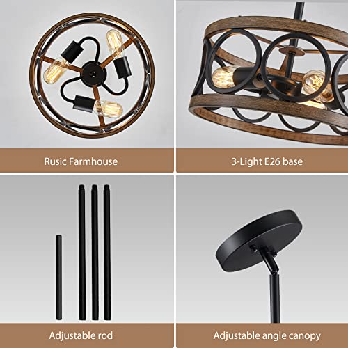 Peskoe 13'' Black Chandelier, 3-Light Farmhouse Modern Pendant Light Fixtures, Drum Ceiling Light For Dining Room Living Room Kitchen Bedroom #TOP3