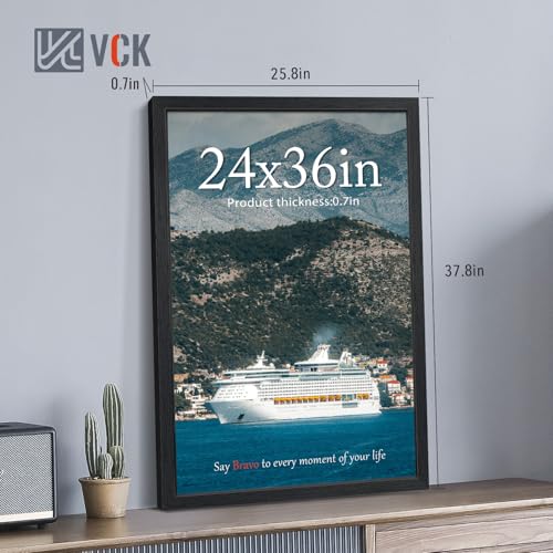Image of VCK 24x36 Poster Frames - Black, Wide Border Solid Wood Frame, Display Pictures in Horizontal and Vertical, for Home, Office, Gallery, Woodgrain Series, Wall Hanging, 2 Pack
