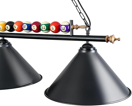 Miniatura 7 de Lámpara de mesa de billar de 47 pulgadas para mesas de 7 pies y 8 pies, colgar sobre billar con bola real y 3 pantallas de lámpara de metal
