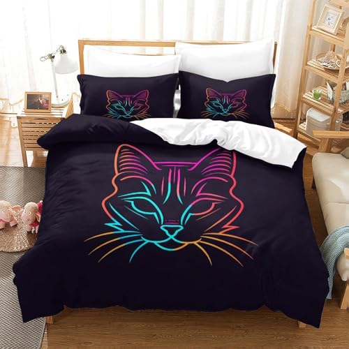 Housse de couette chat néon 135x200cm parure de lit enfant single 3D - 3
