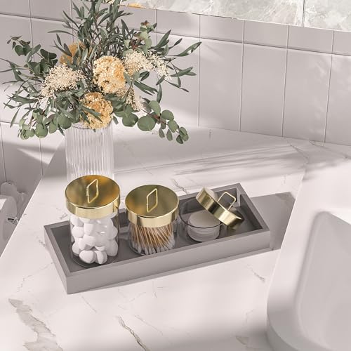 Image of ZHWS Bathroom Vanity Tray for Toilet Tank, Perfume, Jewelry, Candle, Makeup, Decorative Tray, Kitchen Tray Counter Organizer for Soap Dispenser, Coffee Table Silver 11.3 inchL x 4.4 inchW x 1.14 inchH