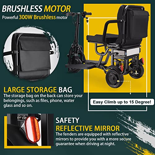 Wisging Scooter Mobility Folding Electric Mobility Scooter 3 Wheel Lightweight Portable Power Travel Scooters - Solid Tyre Support 280 Lbs Weight Only 49.6 Lbs Long Range(15 Mile) #TOP5