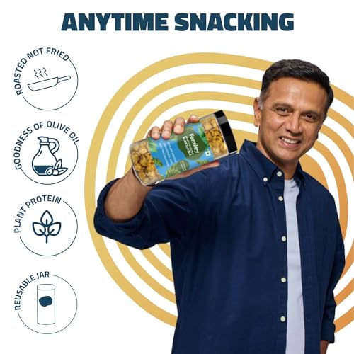 Image of Farmley Roasted and Flavoured Makhana | Minty Pudina Makhana | Namkeen Snacks & Puffed Snacks | Healthy Snack | Cholesterol Free | Gluten Free | Rich In Protein & Fiber | Roasted in Olive Oil - 77g Jar