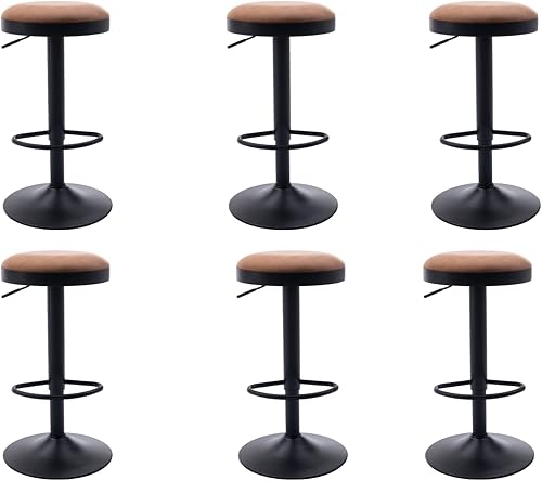 Miniatura 8 de EALSON Moderno juego de 2 taburetes de bar giratorios ajustables con altura de mostrador, sin espalda, con base de metal, tapizados, redondos,