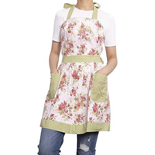 HIQUE Hot Cute Stylist Flowers Apron for Women, Retro Dress Clothing Cotton Home Work Cook Aprons