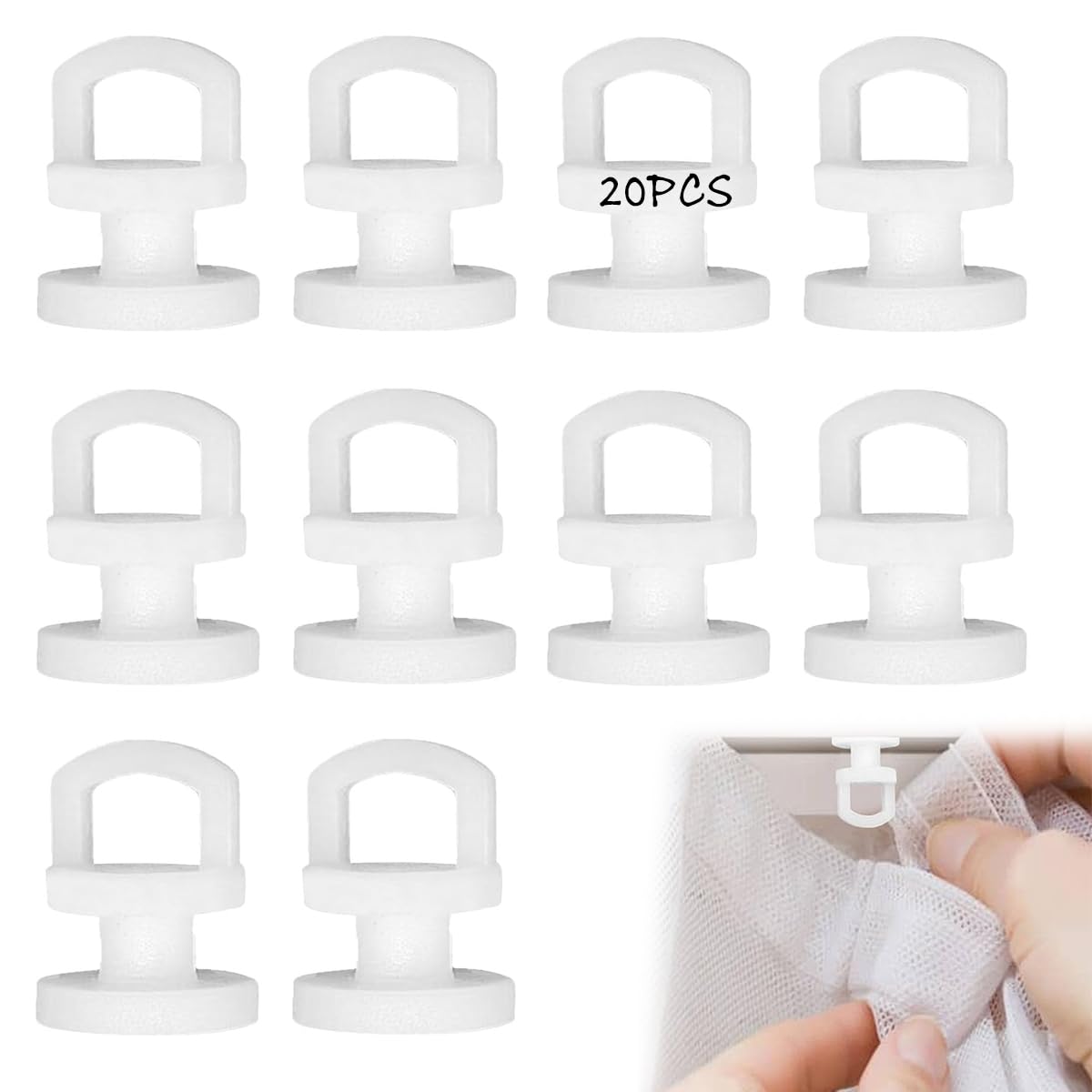 Ganchos para Cortinas correderas, Ganchos de plástico, 20 Unidades, para Cortinas de riel, Accesorios para Cortinas de Ventana, Cortina de Puerta, Cortina de Ducha