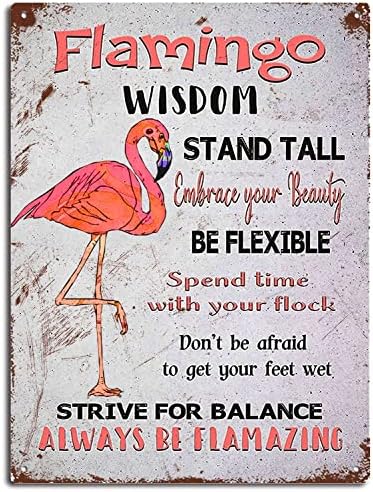 xitangyouyu Flamingo Wisdom Metal Sign - Inspirational Indoor Outdoor Flamingo Decor Sign - Decorative Beach Sign with Glossy Finish - Pre-Drilled Holes for Easy Mounting 12x16inch/Tin Sign…