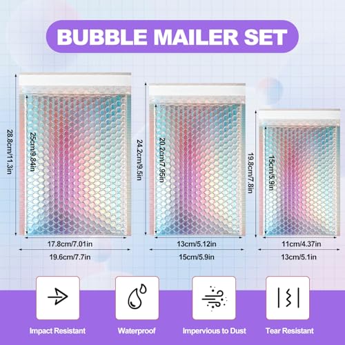 Ycxvacop 50 Pcs Metallic Bubble Mailers,With Thank You Cards and Stickers,Holographic Bubble Mailers,Self Seal Poly Padded Envelopes,Adhesive Shipping Bag,Cushion Envelopes for Mailing Small Business by Ycxvacop - Image 3