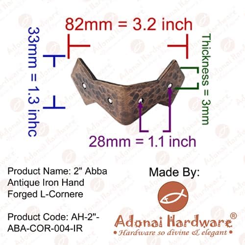 Adonai Hardware 2 Inch Abba Antique Iron Hand Forged L-Corner (Supplied as 4 Pieces per Pack) - Rustic Copper