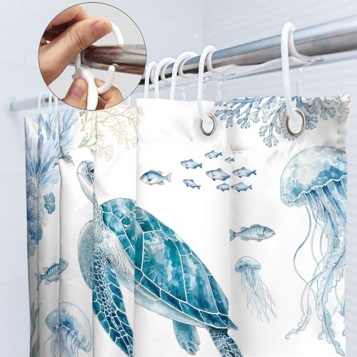 Sea Turtle Shower Curtain 72x72 Beach Blue Ocean Coastal Bathroom Decor - 4