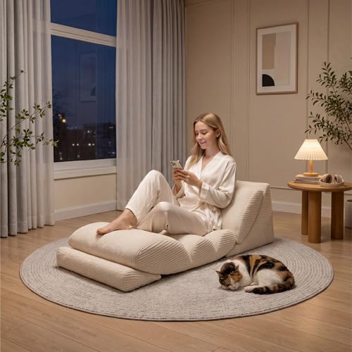 Soft Moon Chair, Floor Lounger Pillow Set, Modular Floor Cushion Adjustable Chaise Lounge Pillow for Sitting Reclining Relaxing, Soft Support for Cozy Corner Reading Nook Meditation Gaming, Beige by DAWNYIELD - Image 9