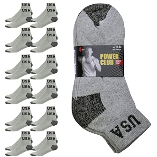 12 Pairs Ankle Quarter Crew Mens USA Sports Socks Grey Athletic 10-13 Cotton