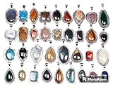 KIRTI GEMS Chunky Modern Silver Pendant Necklace Pack for Women - Statement Fashion Pendants Set, Silver Plated Bohemian Handmade Gemstone Designer Vintage Necklaces for Women (10 Pendants)