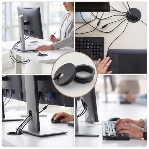 Andibro 6 unidades de pasacables para escritorio de 1,5 pulgadas, cubierta de orificio para cables de plástico para gestión de cables en mesas de computadora y estaciones de trabajo de oficina miniatura 3