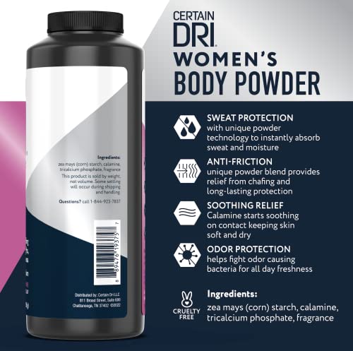 Certain Dri Women’s Body Powder - Talc-Free - Triple-Action Sweat, Odor, & Moisture Control - Anti-Chafing Calamine Formula - Doctor-Recommended for Sensitive Skin - 8 oz - Thumbnail 2