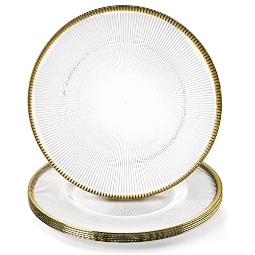 Lyellfe Set Of 6 Clear Charger Plates, Decorative Plastic Table Chargers, 13 Inch Charger Service Plate With Gold Rim For Dinner, Wedding, Birthday, Party Decorations, Banquet #TOP22