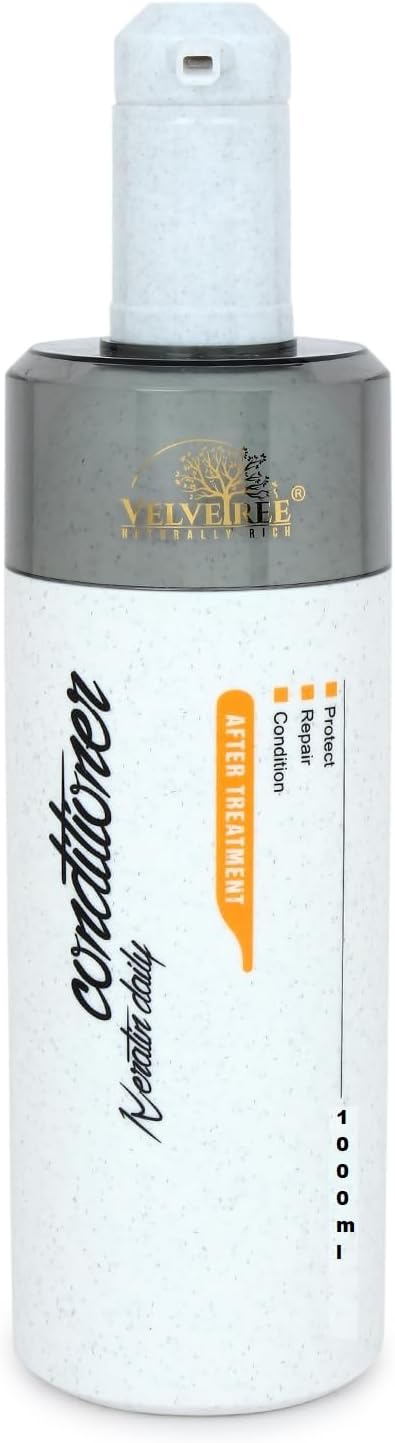 Velverie Professional Keratin Daily Conditioner 1000ml | After Treatment Hair Care | Smoothens, Repairs & Nourishes | Sulfate-Free Formula for All Hair Types (Pack Of 1 Conditinor With Pump 1000ML)