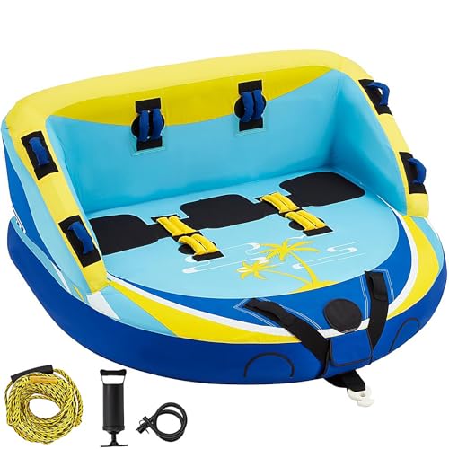 3 Person Towable Tube for Boating, Inflatable Water Sports Towables for Boats to Pull 1-3 Rider, Sofa Style Boat Tube with Dual Front and Back Tow Points, Including Nylon Tow Rope and Air Pump