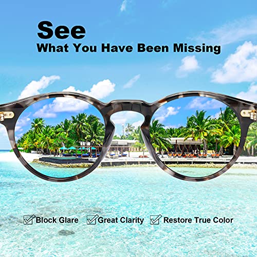 Carfia Vintage Round Polarized Sunglasses For Women Acetate Frame Uv400 Protection Lenses Hand-Crafted Eyewear Grey Tortoise #TOP3