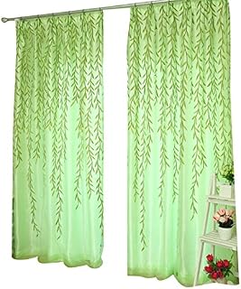 XCSSKG Window Curtain,Willow Tulle Door Window Curtain Drape Panel Sheer Scarf Valances (Green)