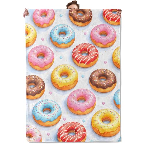 TRYYN Colorful Donut Flannel Throw Blanket Cute Sweet Doughnut and Icing Decor for Girls Women Dessert Lovers Cozy Lightweight Fleece Blankets Bedroom Couch Dorm Camping Travel Gifts 50x60inch