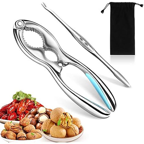 Nutcracker walnuts stainless steel, walnut cracker hazelnut cracker nut opener multifunctional for walnuts, almonds, Brazil nut, crab claw, hazelnuts with 1 forks/picks and 1 storage bag Cover