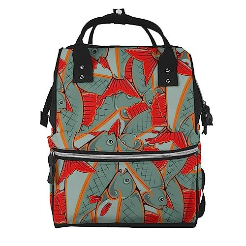 Sac à dos à langer poissons rouges multicolore mixte pour voyage et ordinateur