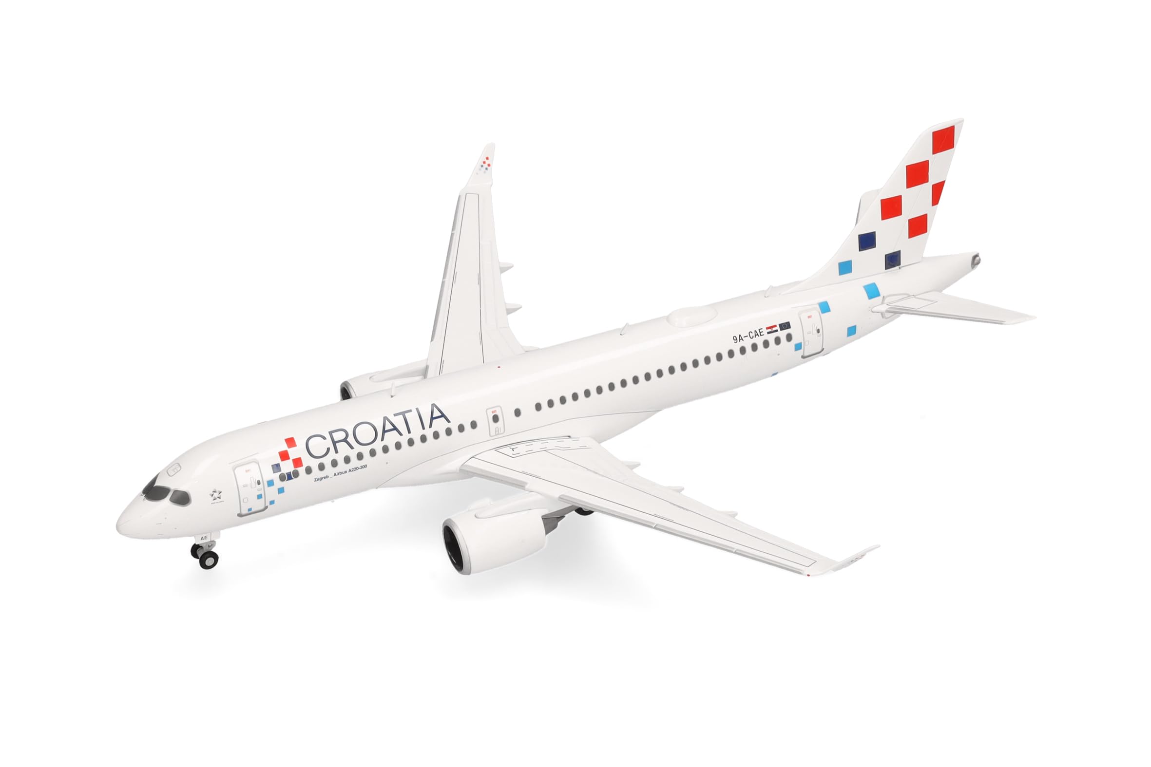 Herpa Modellflugzeug Croatia Airlines Airbus A220-300, Miniatur im Maßstab 1:200, Sammlerstück, Flugzeug Modell ohne Standfuß, Metall