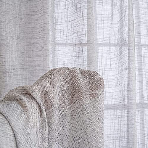 MIULEE Gardinen mit Ösen, Leinenoptik 140x145 cm Weiß Grau, 2er Set – Ansicht 6
