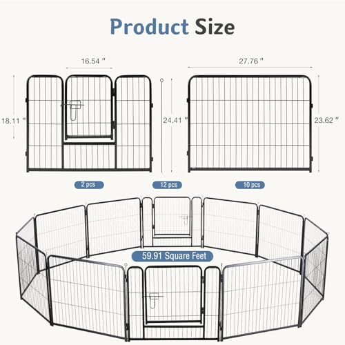 Image of DUMOS Dog Playpen 24 Inch 12 Panels Indoor Outdoor Metal Pet Fence | Foldable Dog Play Pen with Door, Portable Exercise, RV Camping, Puppy Small Dogs