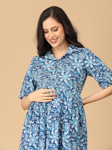 Image of The Mom Store Maternity and Nursing Dress | Pre and Post Pregnancy Dress for Womens | Zipper /Button Opening | Causal Wear | Trendy Stylish Causal Dresses for New Moms