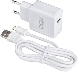 DCU TECNOLOGIC | Cargador USB | 5V 2.4A | Conexión Micro USB | Cable Micro USB 1m | Compatible con Smartphone (Blanco)