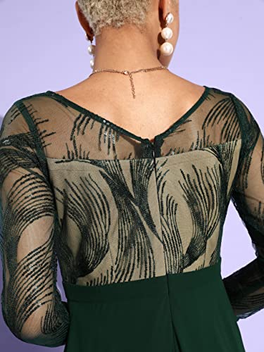 Image of Miss Chase Women's Round Neck Sleeve Embellished Fit Flare Maxi Dress