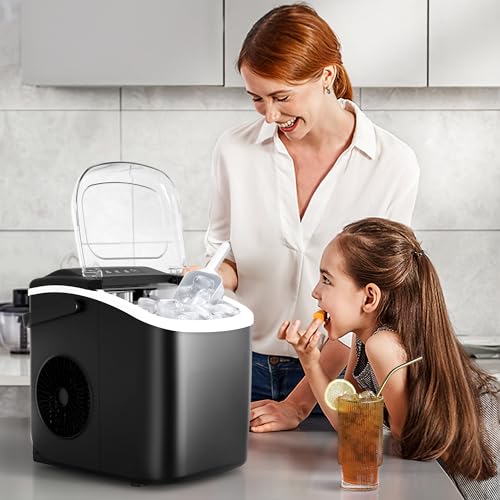 Image of Crzoe Portable Countertop Ice Maker Machine with Handle, 9 Bullet-Shaped Ice Cubes Ready in 6 Mins, 26Lbs /24H, Self-Cleaning Function with Ice Scoop and Basket for Home /Kitchen /Party(Black)