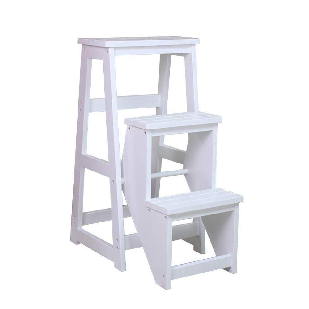 Marchepieds en Bois Massif Escabeau Pliant, marchepied Portable en 3 marches pour bibliothèque à la Maison, Tabouret d'échelle Multifonctionnel, Banc à Chaussures, étagère pour cui