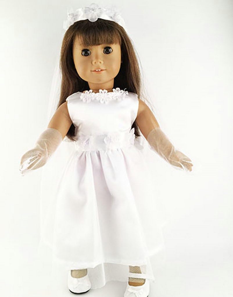 TianBo 1 Set Quality Handmade 18 Inch Doll White Bride Wedding Dress with Headband for 18 Inch Dolls Party Gown Dress Clothes Outfits and Hair Accessories