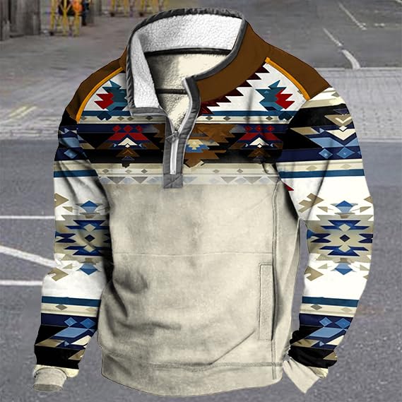 Western Hoodie for Men Aztec Cowboy Quarter Zip Pullover Sweatshirt Ethnic Vintage Long Sleeve Graphic Shirts2