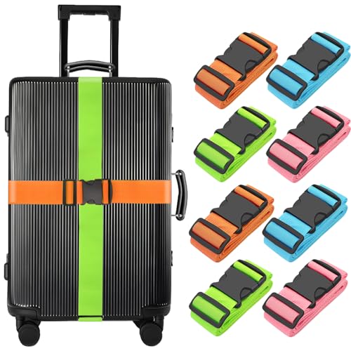 Image of BILIONE Luggage Straps, 79 inch Long Belts Keep Suitcase Secure While Traveling, TSA Approved Add a Bag Premium Accessory for Travel Bag Closure (Blue+Orange+Rose Pink+Green, 8Pcs)