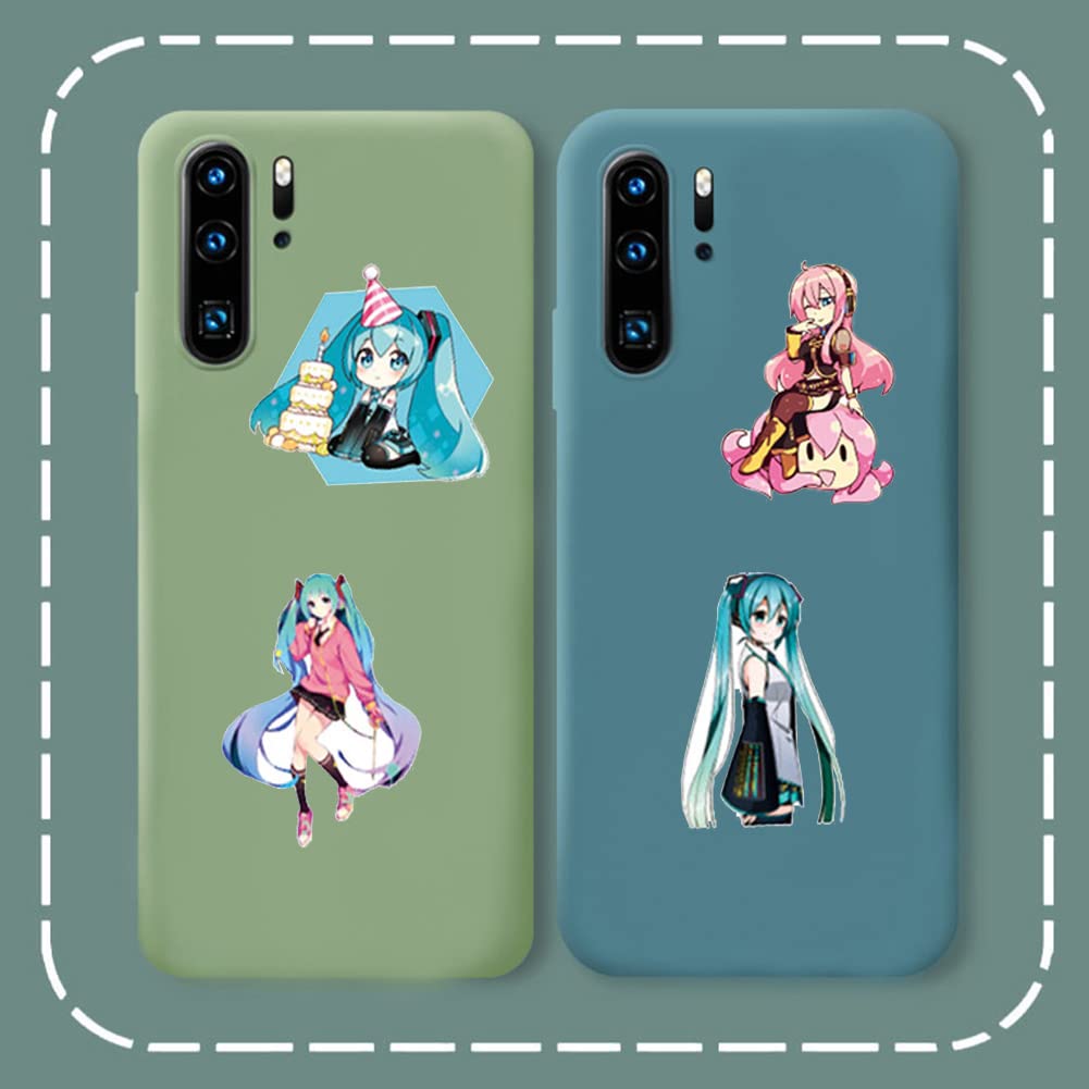 Hatsune Miku Lot de 50 autocollants pour bouteille d'eau, étui de téléphone portable, vélo, casque de protection en vinyle chanteuse virtuelle fille autocollants pour enfants et adolescents