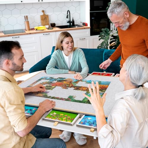 Lavievert Faltbares Puzzlebrett mit Deckel, leichtes Filzpuzzle-Plateau mit 10 bunten Schubladen für Erwachsene, tragbares Puzzlebrett für bis zu 2000 Teile