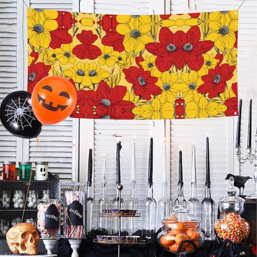 MINDBBDFJ Pretty Poppy Flowers Print Banners And Signs For Outdoor/Indoor,Personalized Banner Customizable Parties Halloween Banner (180x90cm)2
