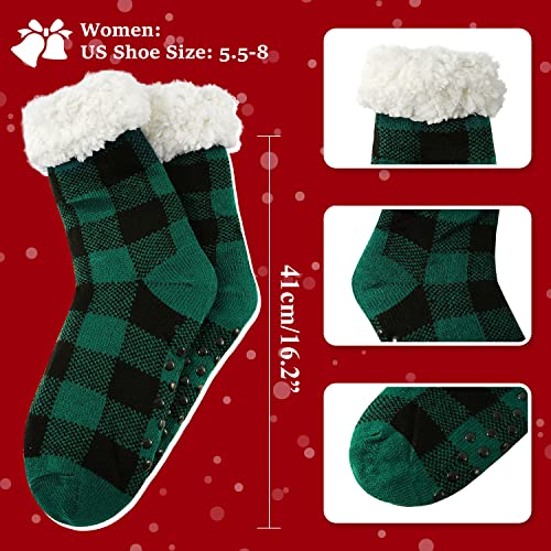 Junely Slipper Socks For Women With Grippers Non Slip Fuzzy Grip Winter Warm Cozy Thick Comfy Soft Fleece Cabin Socks Green Plaid #TOP1