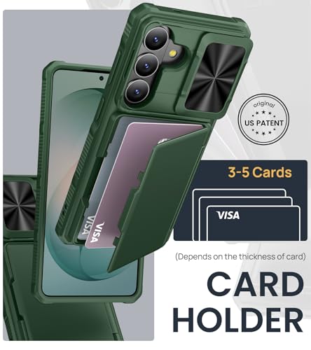 Image of SSLOTSCASE for Samsung Galaxy S26 Case with Credit Card Holder & Stand & Slide Lens Cover & Kickstand, Multi-Functional Wallet Sturdy Protective Phone Case Cover for Samsung Galaxy S26 6.3'', Green