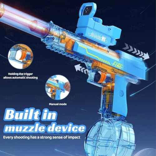 Image of VikriDA 2 in 1 (Automatic /Manual) Led Flashing Light Shooting Electric Water Gun, Powerful Water Guns Up to 32 FT Long Range, 500CC Capacity Water Blaster Gun for Holi - 1 Piece Multicolor