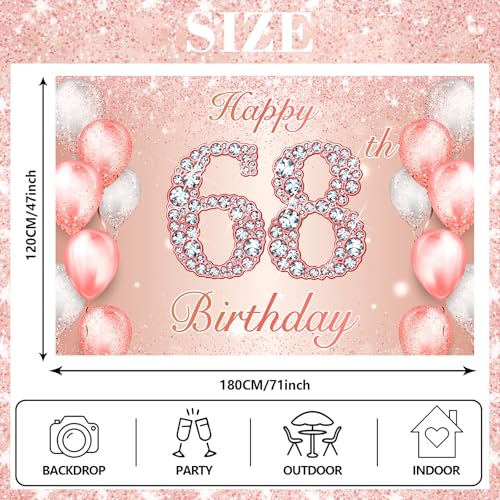 Image of Happy 68th Birthday Rose Gold Banner Cheers to 68 Years Old Backdrop Confetti Balloons Theme Decor for Women 68 Years Old Pink Birthday Party Decorations Bday Supplies Background Favors Gift Glitter