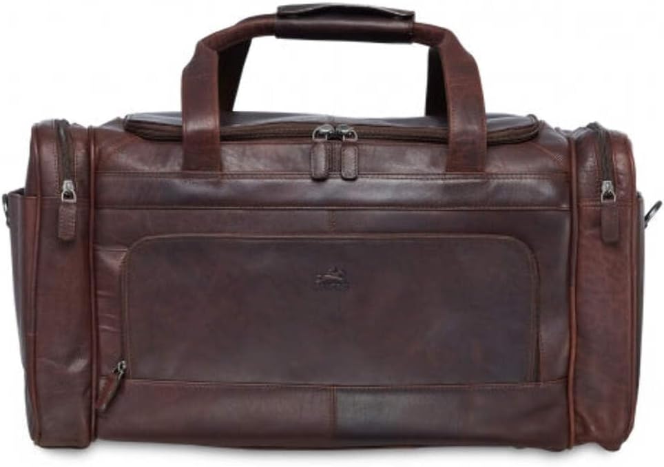 Top Grain Oily Waxy Buffalo Leather Carry-on Duffle Bag, Brown, 20" x 10.75" x 10.75"